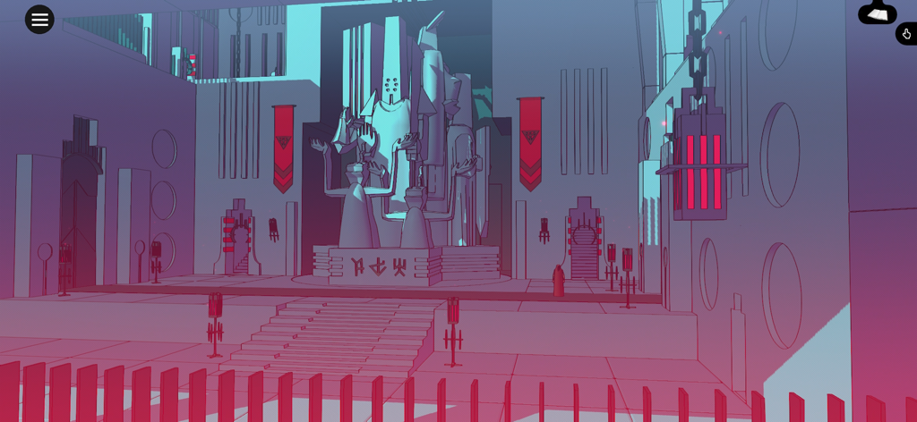 Chants of Sennaar - Chants of Sennaarの寺院広場の建築景観、中央に像がある