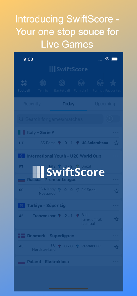 SwiftScore - Sports LiveScores - SwiftScore mobile app interface displaying real time football live scores and league results