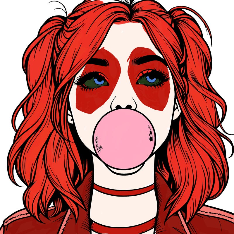 realististic girl blowing bubble -gum