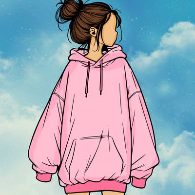 realistic girl with a oversized sweatshirt on and a bun