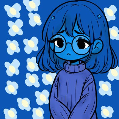 sad girl with glasses in a sweater