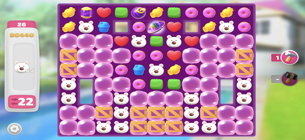 Home Decor - Interior Design - A colorful match 3 puzzle level with bear icons and donuts in the Home Decor Interior Design game