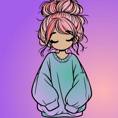 girl with baggy sweatshirt and messy bun