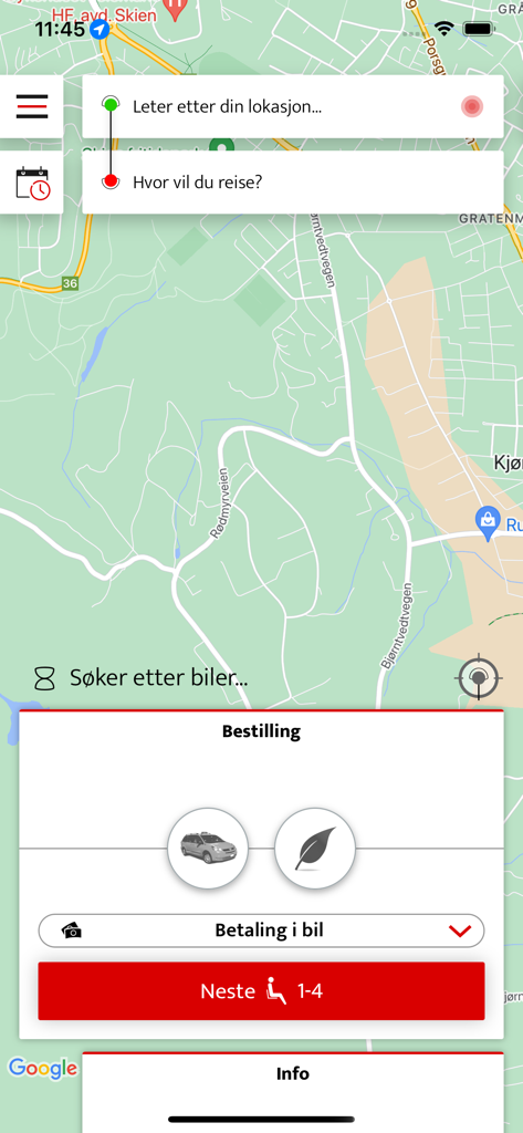 TaxiLokal - TaxiLokal mobile app interface showing a map and booking options for taxis in Norway