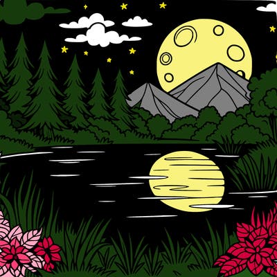 a lake in the moon light