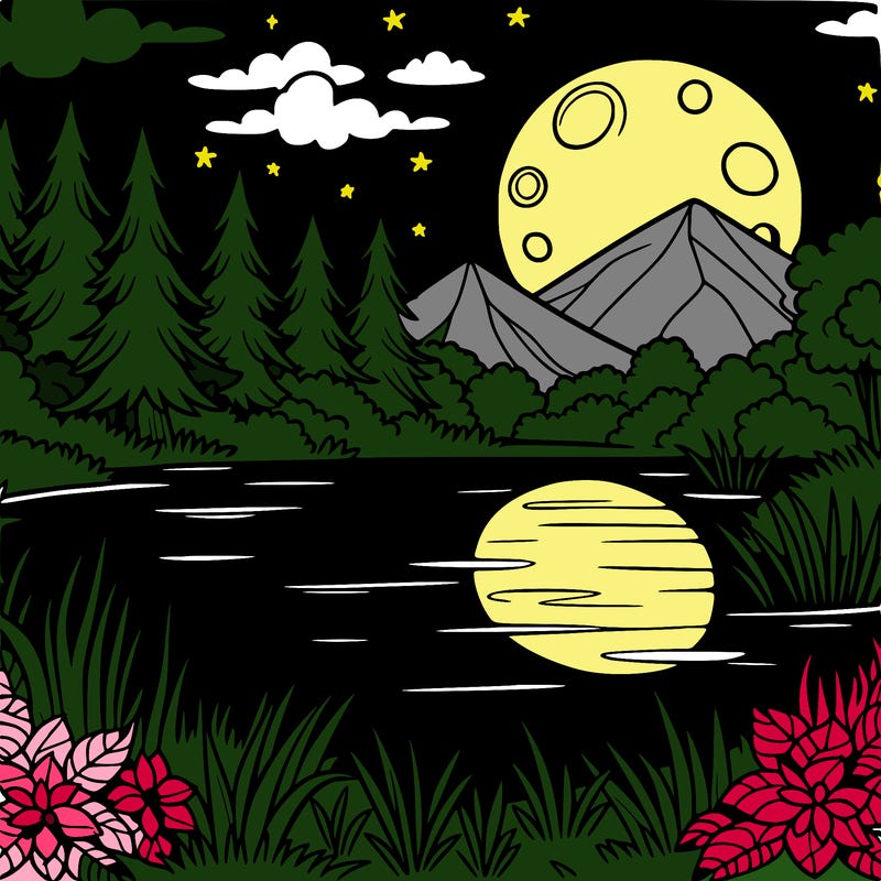 a lake in the moon light