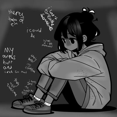 sad anime girl sitting alone