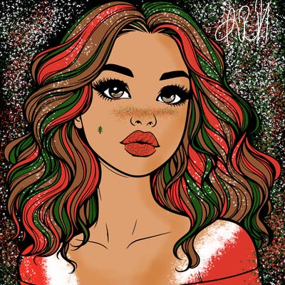 realistic girl with wavy hair and lips