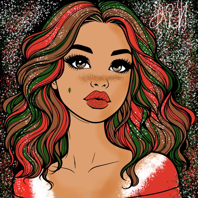 realistic girl with wavy hair and lips