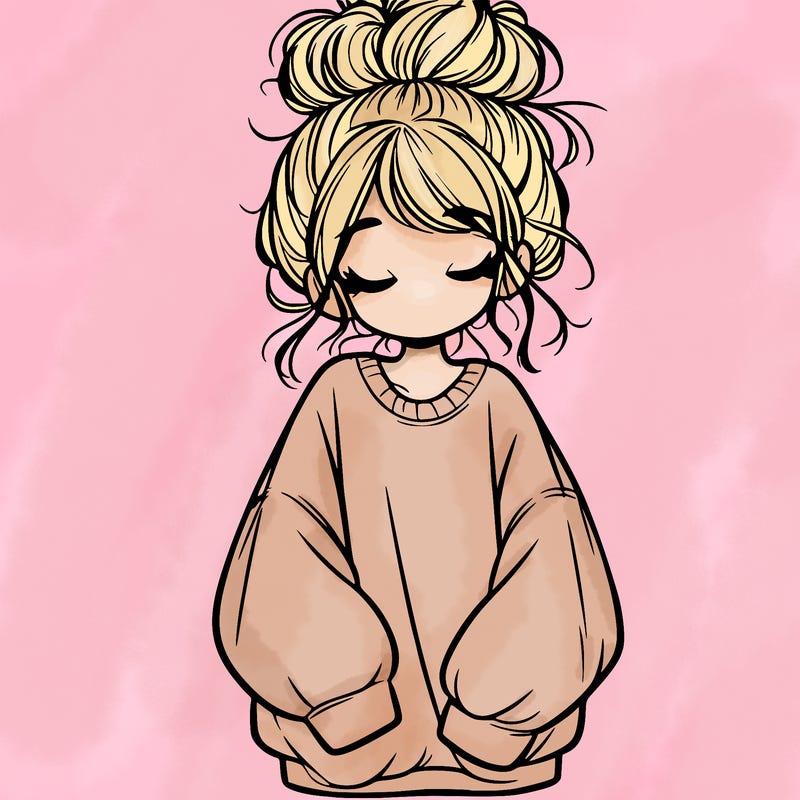girl with baggy sweatshirt and messy bun