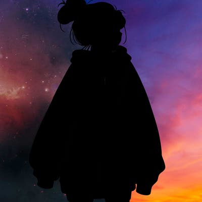 realistic girl with a oversized sweatshirt on and a bun