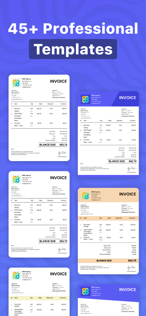 Invoice Maker & Estimate - フリーランサーおよび請負業者向けのプロフェッショナルな請求書および見積書テンプレートのコレクション