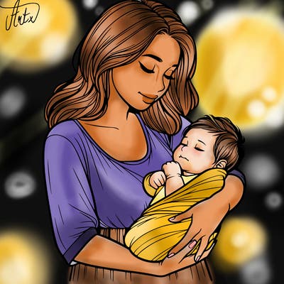 mother holding baby realistic