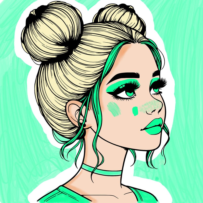 realistic girl with buns on the top of her head