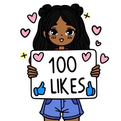 girl holding a sign saying 100 likes