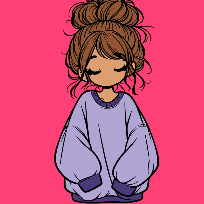 girl with baggy sweatshirt and messy bun