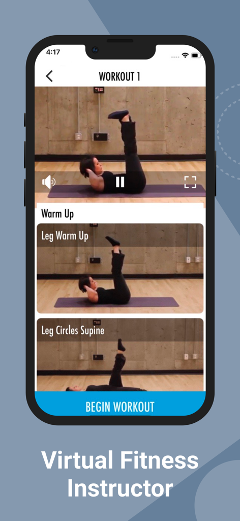 Pilates Workout Routines - Interfaz de la aplicación de Pilates mostrando instrucciones en video para una rutina de ejercicios de core