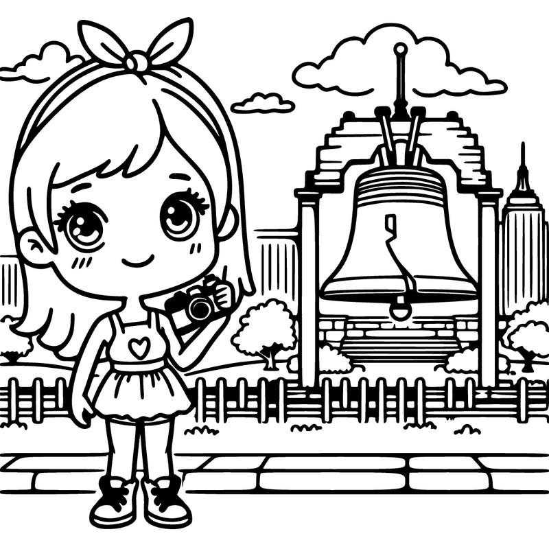 girl standing in front of the liberty bell posing for a picture