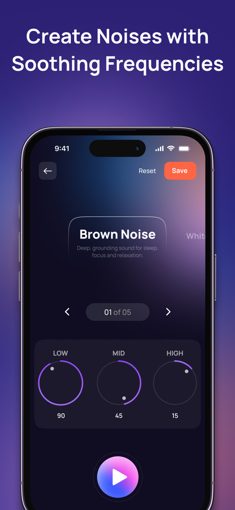 Dwellspring: Sleep Sounds - Dwellspring app interface showing adjustable frequency dials for brown noise