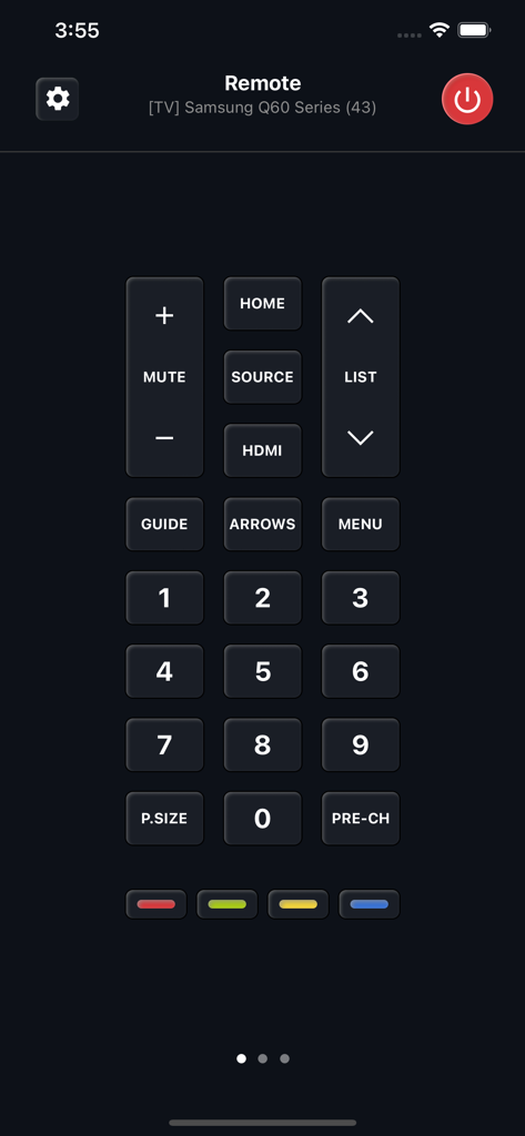 Universal TV Remote app interface showing a numeric keypad and controls for a Samsung Q60 Series Smart TV