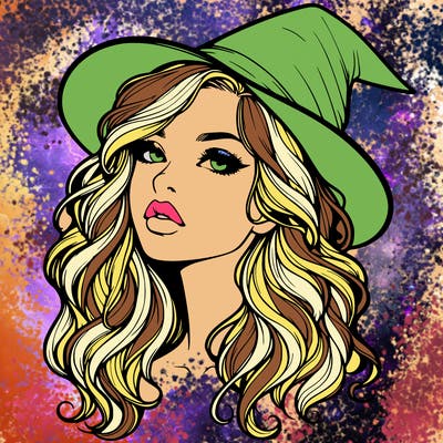 realistic witch girl with wavy hair and lips