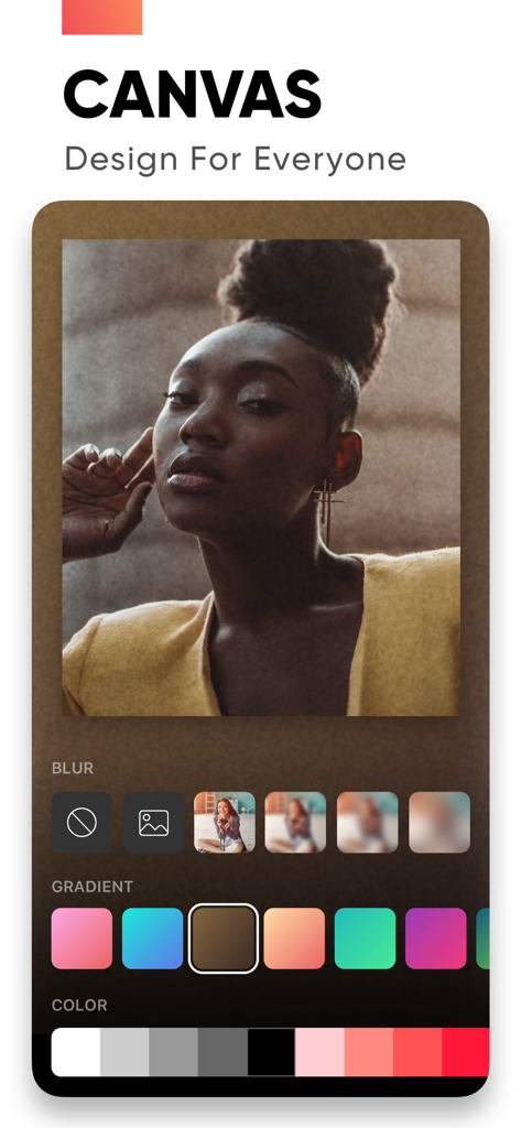 Slideshow maker app canvas feature showing photo background blur and gradient editing tools