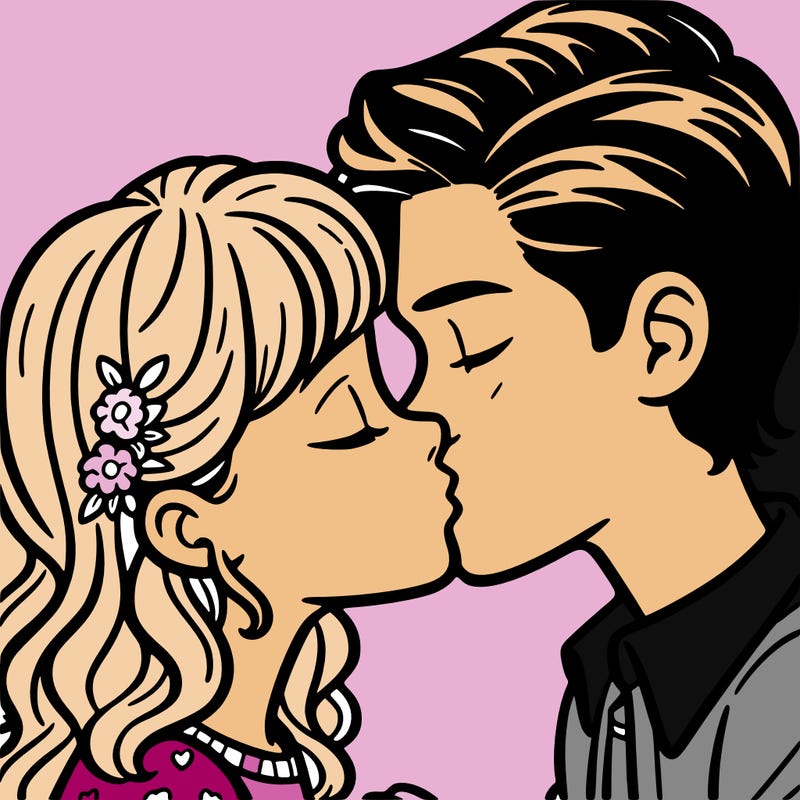 teenager girl kissing teenage boy