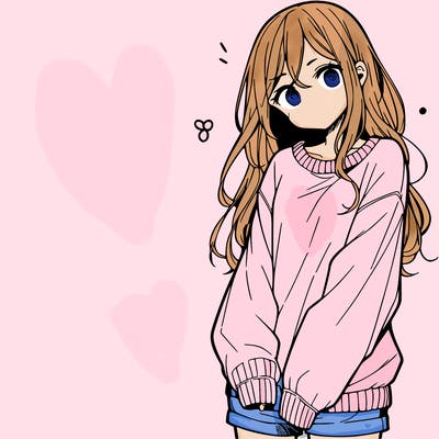 manga teen girl  in a sweater and baggy pants