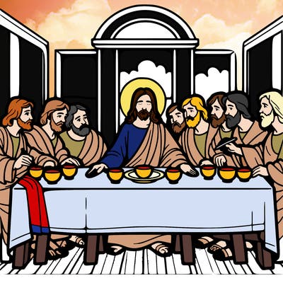 jesus shares the last supper with twelve apostles