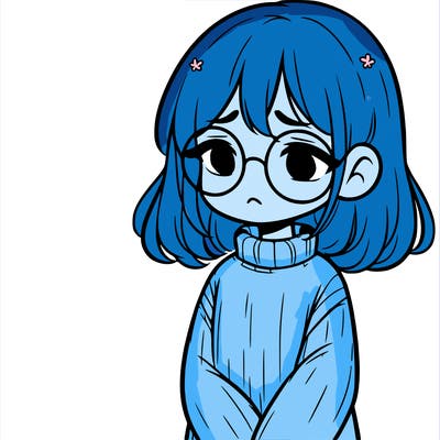 sad girl with glasses in a sweater