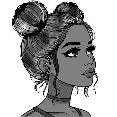 realistic girl with buns on the top of her head