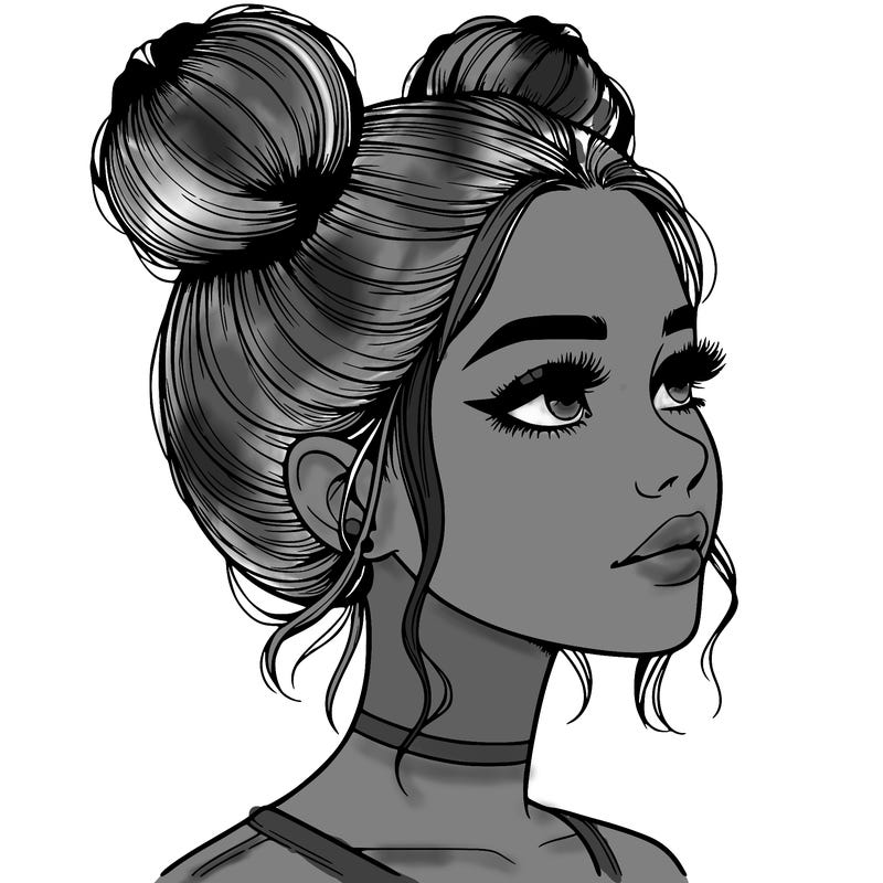 realistic girl with buns on the top of her head