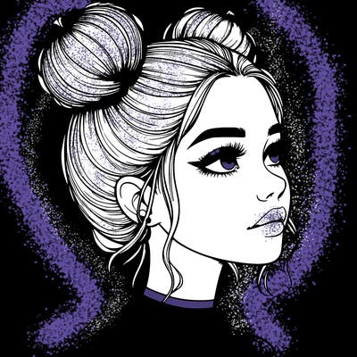 realistic girl with buns on the top of her head