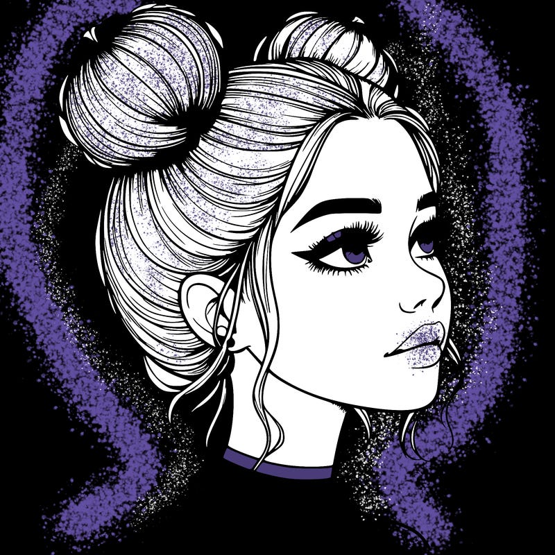 realistic girl with buns on the top of her head