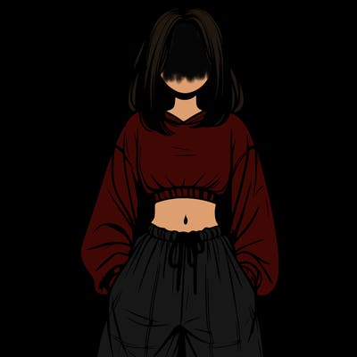 realistic girl faceless with baggy pants and a crop top