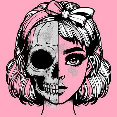 realistic girl with half skull mask