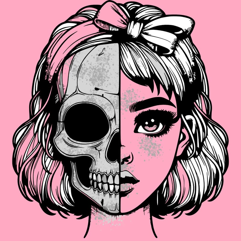 realistic girl with half skull mask
