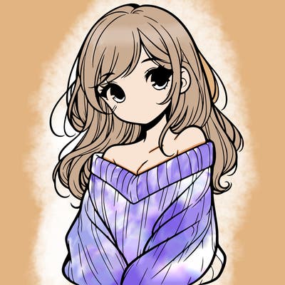 shy pretty girl wearing a sweater that is falling off one shoulder portrait