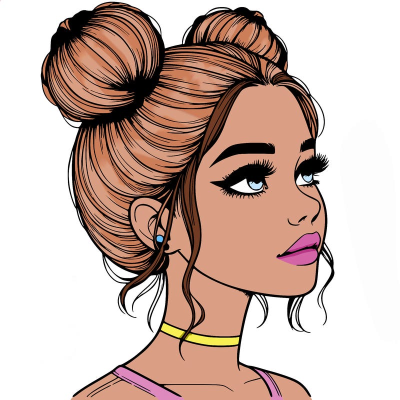 realistic girl with buns on the top of her head