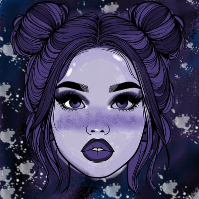 realistic girl with two buns on her hair and lips