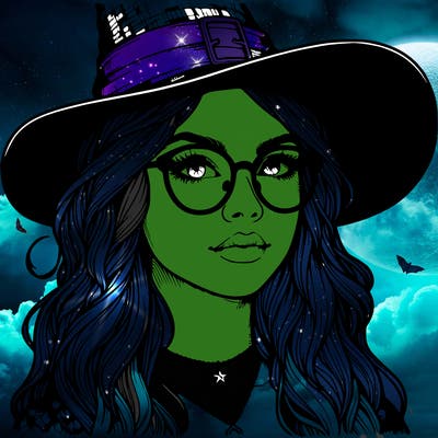 a witch with glasses realistic