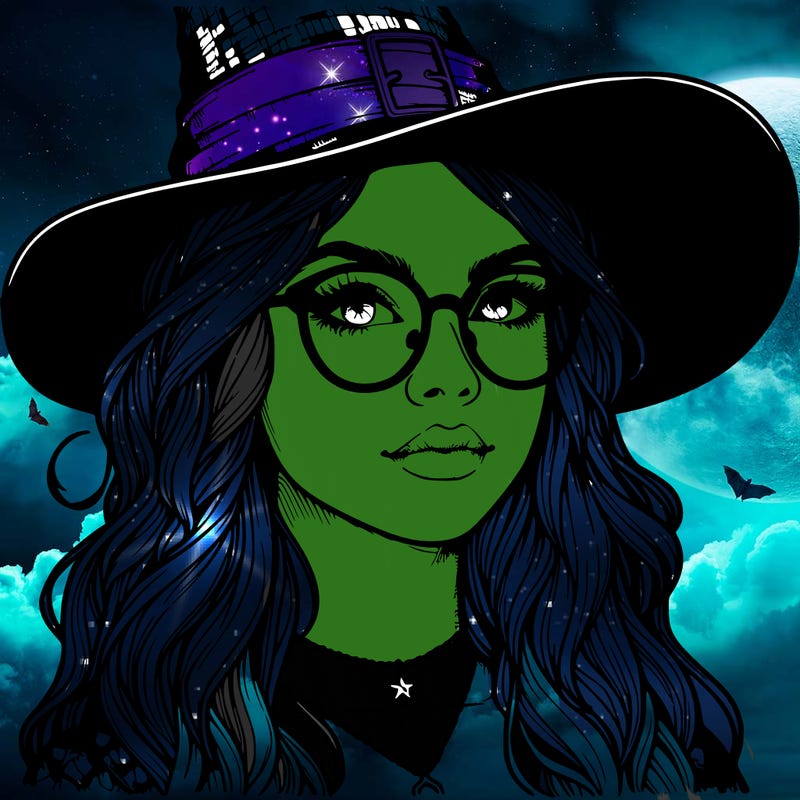 a witch with glasses realistic