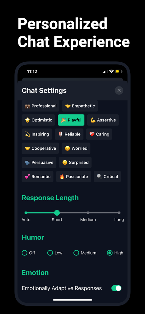 Interfaccia per la personalizzazione del tono di risposta e dell'umorismo dell'IA nell'app AI Gimini
