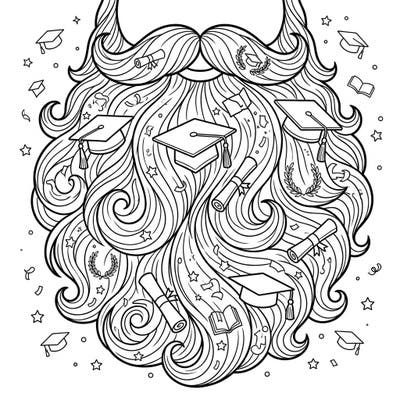 Get ready to celebrate academic achievements with a delightful twist! This coloring page features Santa's iconic beard intricately woven with graduation caps, diplomas, and celebratory symbols.