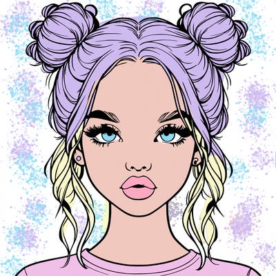 realistic girl with two buns in hair and lips