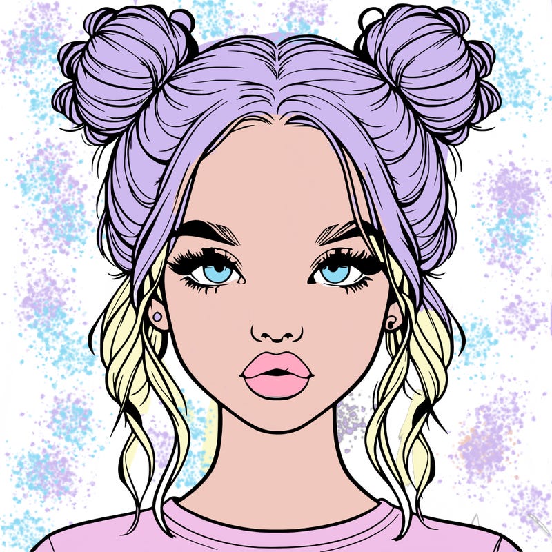 realistic girl with two buns in hair and lips