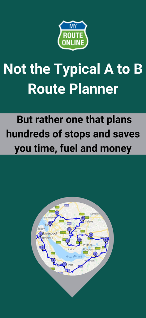 Map showing a complex route with many numbered stops inside a location pin icon