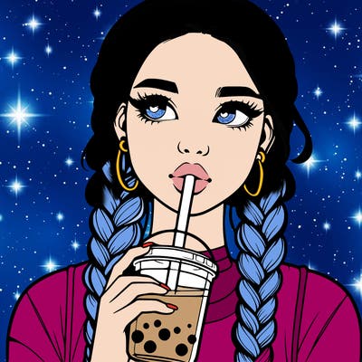 realistic girl with braided hair drinking boba