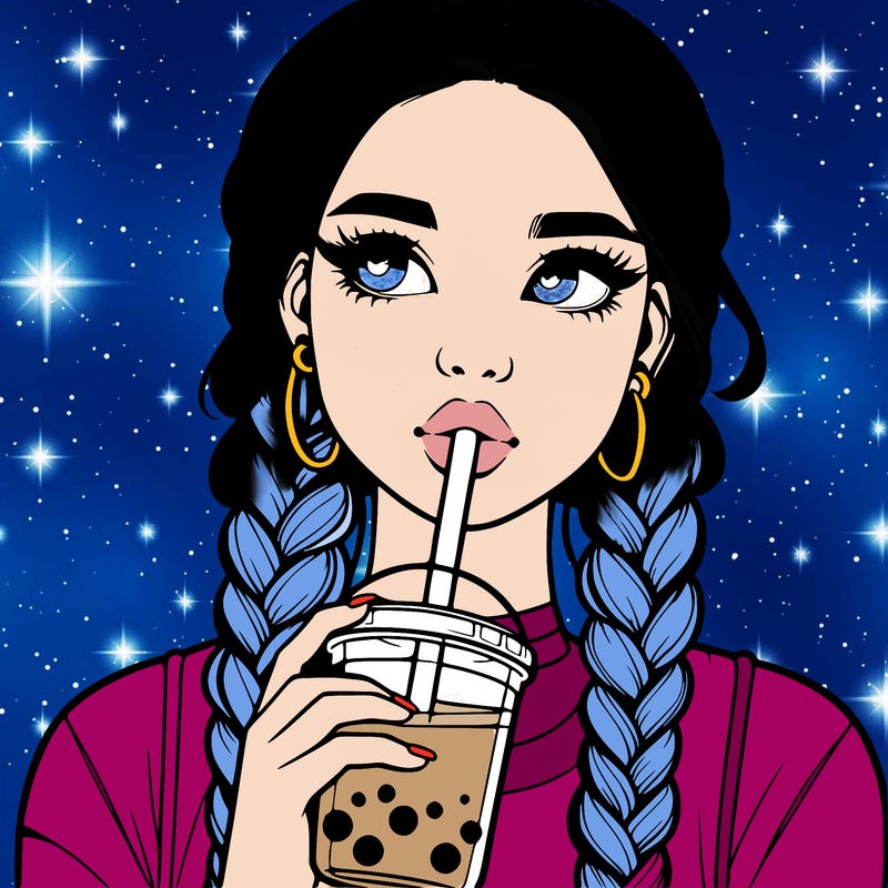 realistic girl with braided hair drinking boba