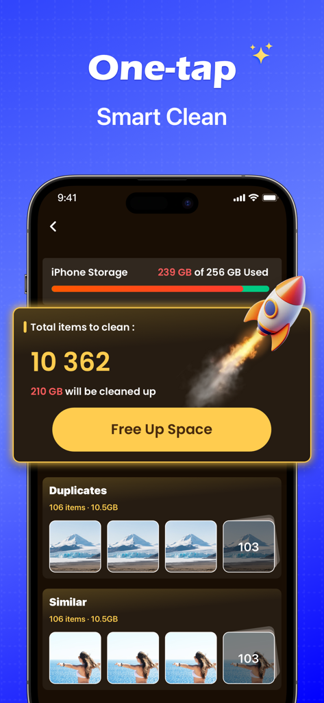Boost Cleaner: Freeup Storage - Boost Cleaner app interface showing the one tap smart clean feature to free up iPhone storage